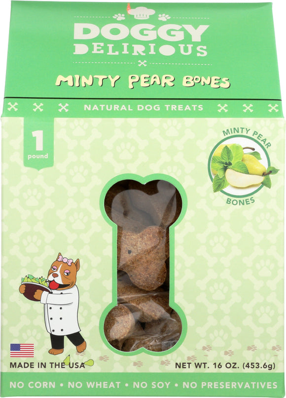 DOGGY DELIRIOUS: Natural Dog Treats Minty Pear Bones, 16 oz