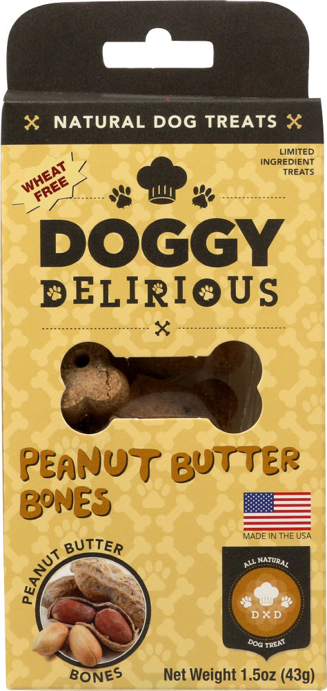 DOGGY DELIRIOUS: Natural Dog Treats Peanut Butter Bones, 1.5 oz
