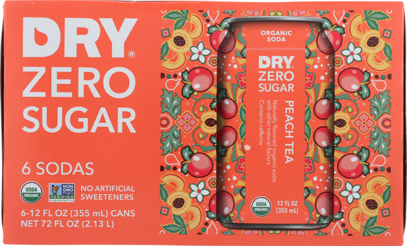 DRY SODA: Soda Peach Tea Zero Sugar 6 Pack, 72 oz