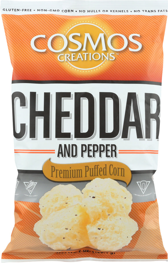 COSMOS CREATIONS: Aged Cheddar & Cracked Pepper Premium Puffed Corn, 7 oz