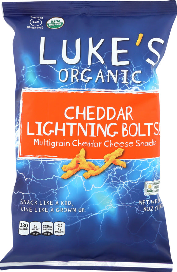 LUKES ORGANIC: Cheddar Lightning Bolts, 4 oz