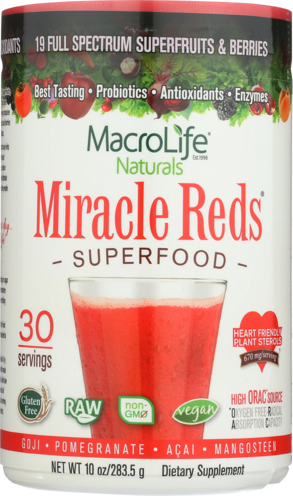 MACROLIFE NATURALS: Miracle Reds Superfood Goji-Pomegranate-Acai-Mangosteen, 10 oz