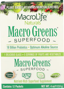 MACROLIFE NATURALS: Macro Greens Super Food Supplement 12 Packets, 4 oz