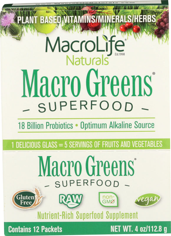 MACROLIFE NATURALS: Macro Greens Super Food Supplement 12 Packets, 4 oz