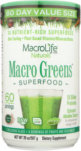 MACROLIFE NATURALS: Macrogreens 60 servings, 20 oz