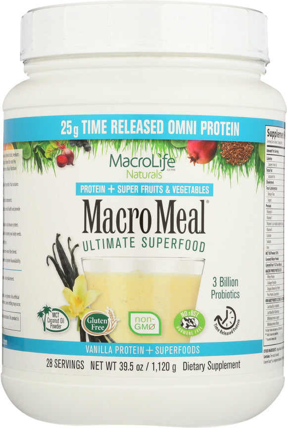 MACROLIFE NATURALS: Omni Protein Vanilla Macromeal 28 servings, 39.5 oz