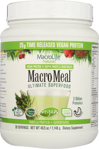 MACROLIFE NATURALS: Macromeal Vegan Vanilla 28 servings, 40.5 oz