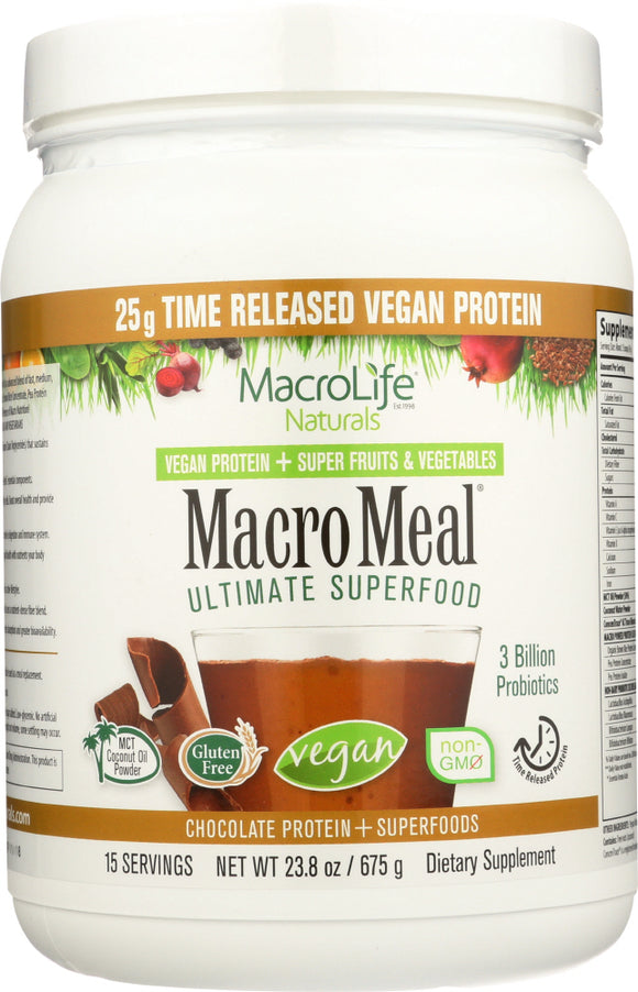 MACROLIFE NATURALS: Macromeal Vegan Chocolate 15 servings, 23.8 oz