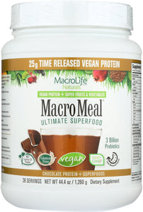 MACROLIFE NATURALS: Macromeal Vegan Chocolate 28 servings, 44.4 oz