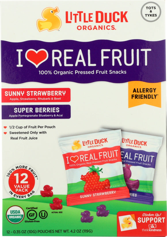 LITTLE DUCK ORGANICS: Strawberry & Berries Fruit Snack Value Pack 12-0.35 oz, 4.2 oz