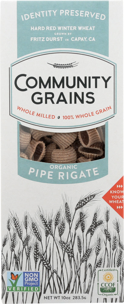 COMMUNITY GRAINS: Pasta Pipe Rigate Whole Grain, 10 oz