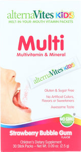 ALTERNAVITES KIDS: Quick-Melting Multivitamins Strawberry Bubble Gum, 30 Packets