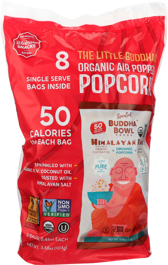 LESSER EVIL: The Little Buddhas HImalayan Pink Organic Air Popped Popcorn, 8 x .46 oz, 3.68 oz