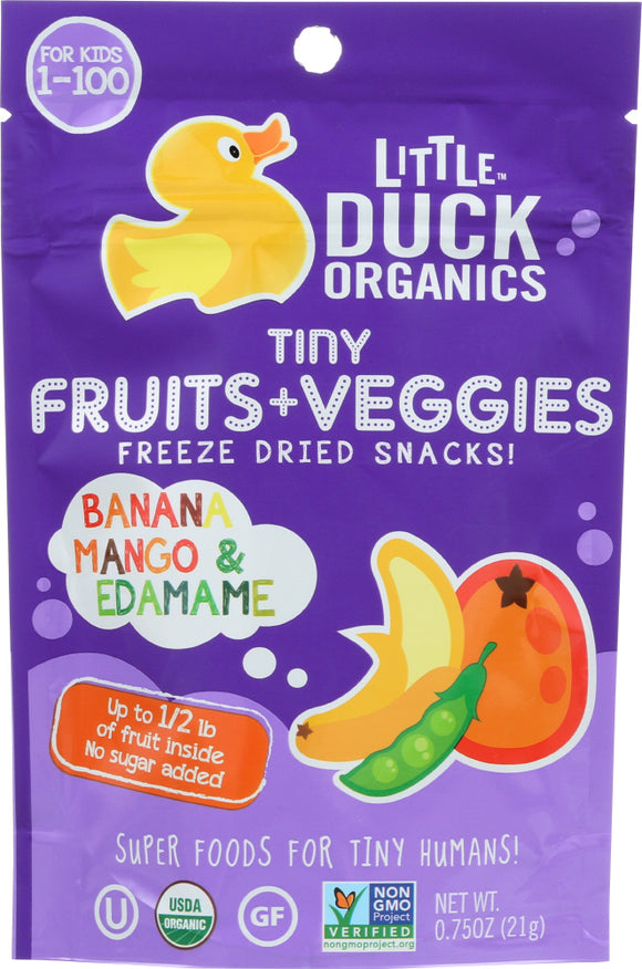 LITTLE DUCK ORGANICS: Banana, Mango & Edamame Tiny Fruits + Veggies Snacks, 0.75 oz