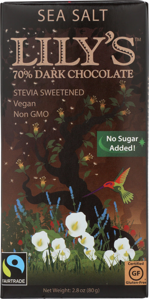 LILYS SWEETS: 70% Extra Dark Chocolate Sea Salt Bar, 2.8 oz