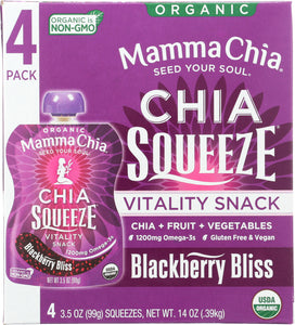 MAMMA CHIA: Organic Chia Vitality Snack Blackberry Bliss 4 pack, 14 oz