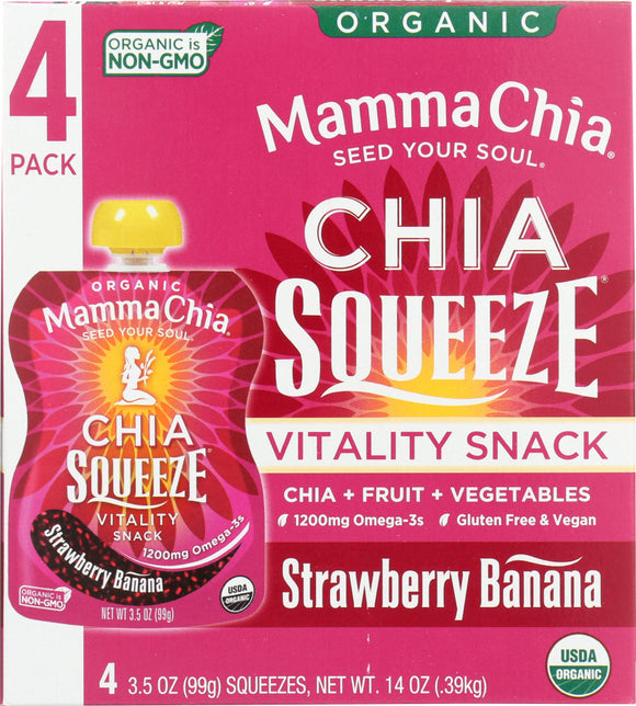 MAMMA CHIA: Organic Chia Vitality Snack Strawberry Banana 4 pack, 14 oz