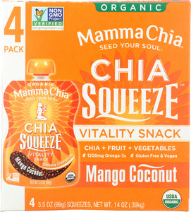 MAMMA CHIA: Organic Chia Vitality Snack Mango Coconut 4 pack, 14 oz