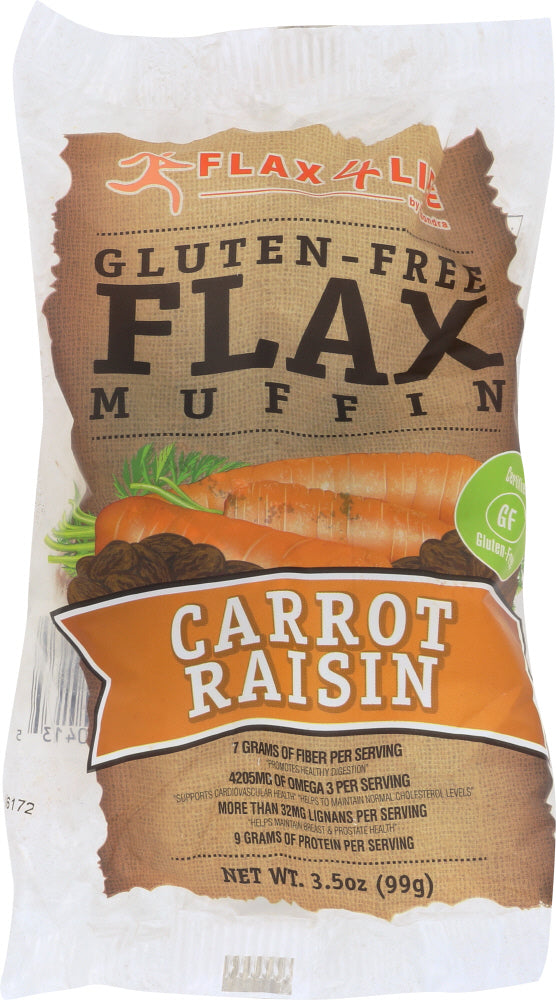 FLAX4LIFE: Gluten Free Flax Muffins Carrot Raisin Single, 3.5 oz