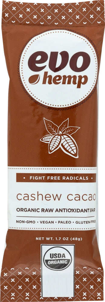 EVO HEMP: Nutrition Bar Raw Organic Cashew Cacao + Raw Antioxidant (Blueberries), 1.69 oz