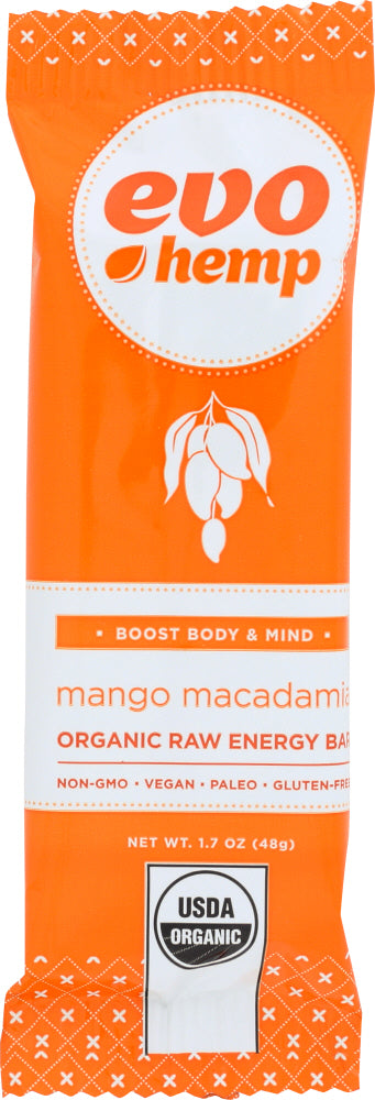 EVO HEMP: Nutrition Bar Raw Organic Mango Macadamia + Raw Energy (Yerba Mate), 1.69 oz