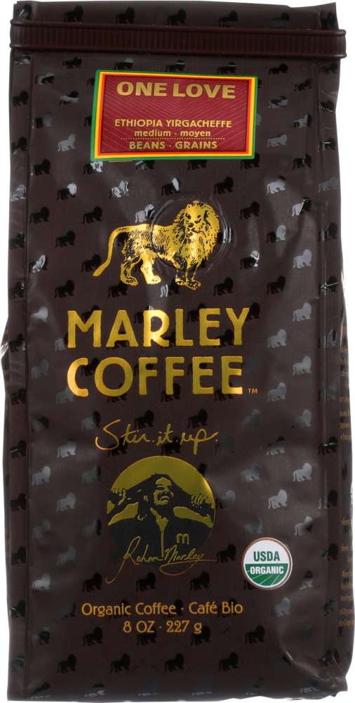 MARLEY COFFEE: Organic One Love Ethiopian YirgaCheffe Whole Bean Coffee, 8 oz