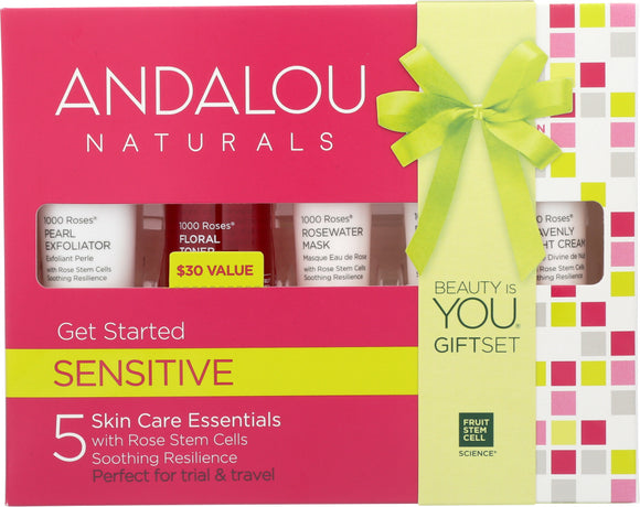 ANDALOU NATURALS: Get Started Kit 1000 Roses Sensitive, 5 Piece Kit