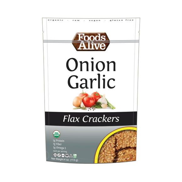 FOODS ALIVE: Golden Flax Crackers Onion Garlic, 4 Oz