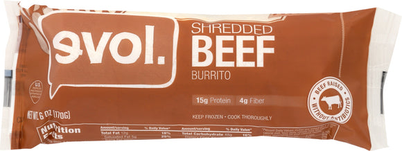 EVOL: Frozen Shredded Beef Burrito, 6 oz