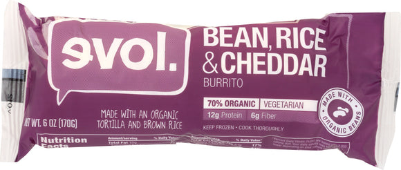 EVOL: Bean Rice And Cheddar Burrito, 6 oz