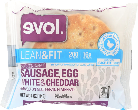 EVOL: Chicken Apple Sausage, Egg White & Cheddar Breakfast Sandwich, 4 oz