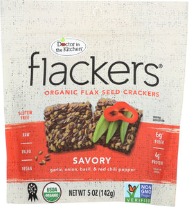 DOCTOR IN THE KITCHEN: Flackers Flax Seed Crackers Savory Garlic-Onion-Basil and Red Chile Pepper, 5 oz