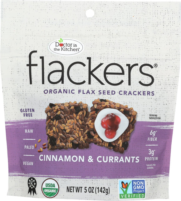 DOCTOR IN THE KITCHEN: Flackers Flax Seed Crackers Cinnamon & Currants, 5 oz