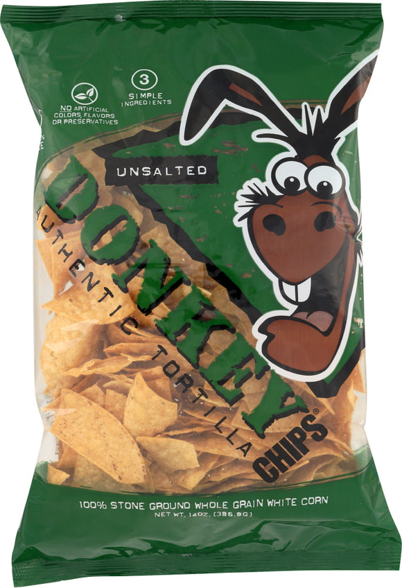 DONKEY: Authentic Tortilla Chips Unsalted, 14 oz