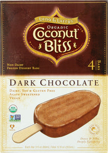 LUNA & LARRY'S: Organic Coconut Bliss Non-Dairy Frozen Dessert Dark Chocolate 4 Bars (3 Oz Each), 12 oz