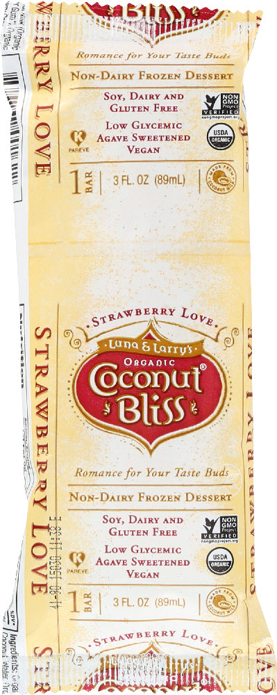 LUNA & LARRYS COCONUT BLISS: Strawberry Love Ice Cream Bar, 3 oz