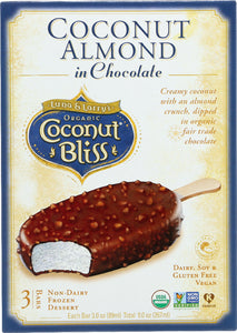 LUNA & LARRY'S: Coconut Bliss Coconut Almond in Chocolate 3 Bars, 9 Oz