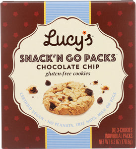 LUCY'S: Gluten Free Chocolate Chip Cookies Snack 'N Go Packs, 6.3 oz