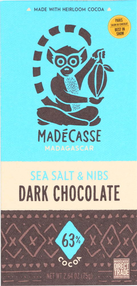 MADECASSE: 63% Cocoa Chocolate Bar Sea Salt & Nibs, 2.64 oz