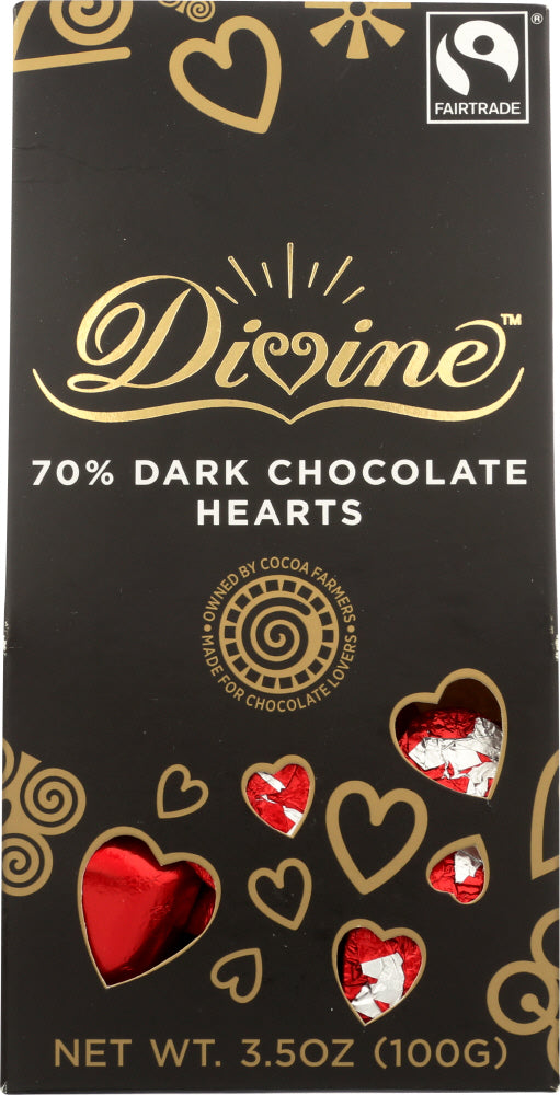 DIVINE CHOCOLATE: 70% Dark Chocolate Hearts Fair Trade, 3.5 oz