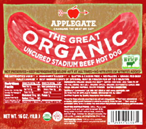 APPLEGATE: The Great Organic Uncured Stadium Beef Hot Dog, 16 oz