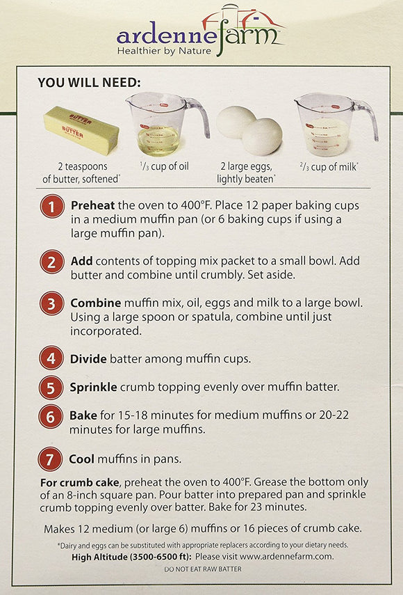 ARDENNE FARM: Gluten Free Cinnamon Crunch Muffin & Crumb Cake Mix, 21 oz