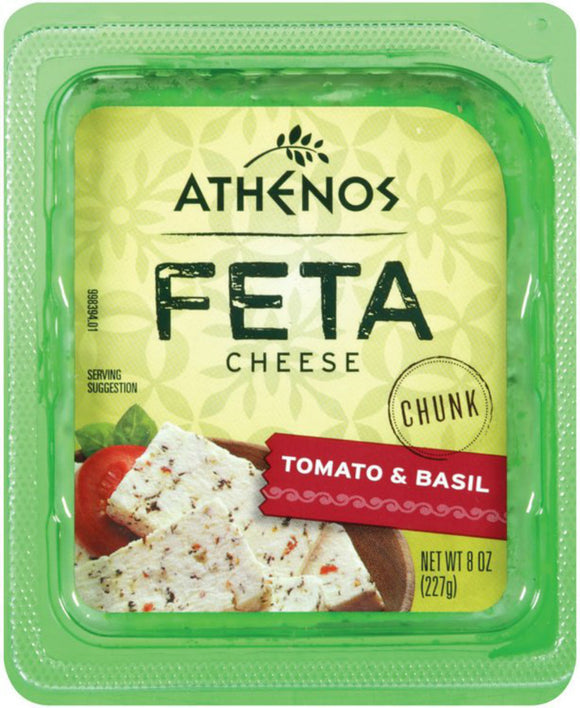 ATHENOS: Cheese Chunk Feta Natural with Basil and Tomato, 8 oz