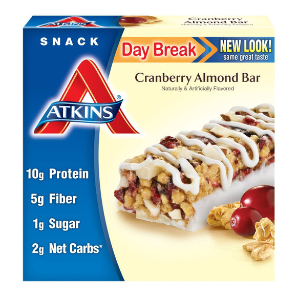 ATKINS: Day Break Snack Bar Cranberry Almond (5x1.2oz bars), 6 oz