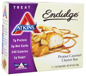 ATKINS: Endulge Peanut Caramel Cluster Treat Bar 5 bars (1.2 oz each), 6 oz