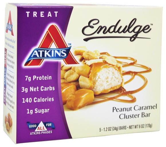 ATKINS: Endulge Peanut Caramel Cluster Treat Bar 5 bars (1.2 oz each), 6 oz