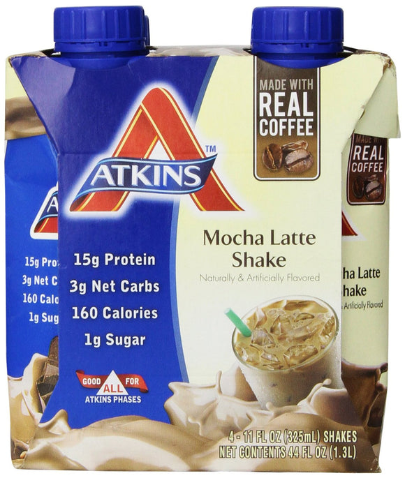ATKINS: Mocha Latte Shake 4 count (11 oz each), 44 oz