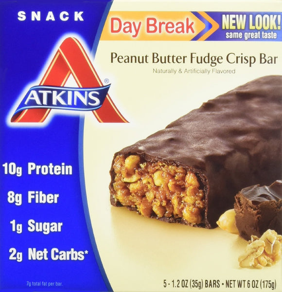 ATKINS: Snack Bar Day Break Peanut Butter Fudge Crisp (5x1.2oz bars), 6 oz