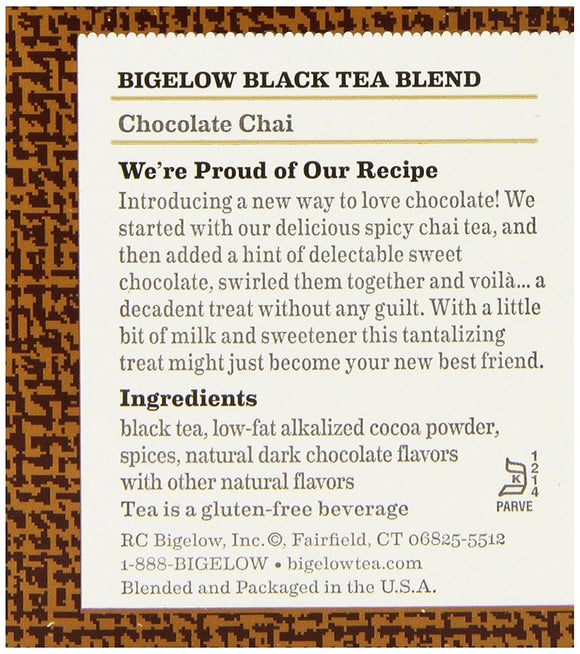 BIGELOW: Chocolate Chai Black Tea 20 Tea Bags, 1.73 oz