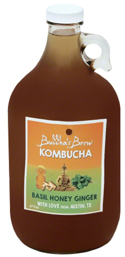 BUDDHAS BREW: Kombucha Growler Jug Basil Honey and Ginger, 67 oz